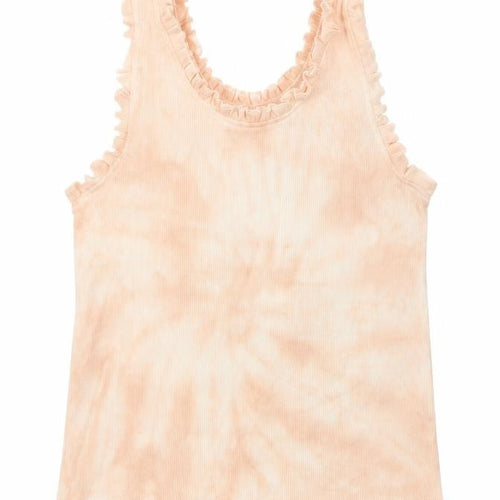 Marks and Spencer Girls Pink Geometric Cotton Basic Tank Size 8-9 Years Round Neck Pullover - Tie Dye Ruffles