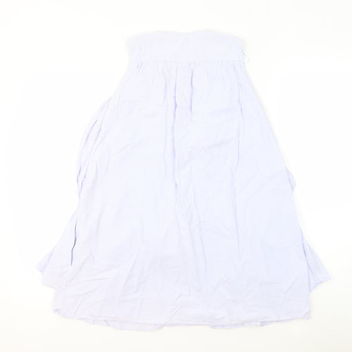 Zara Womens Blue 100% Cotton A-Line Size S V-Neck Button - Ruffles