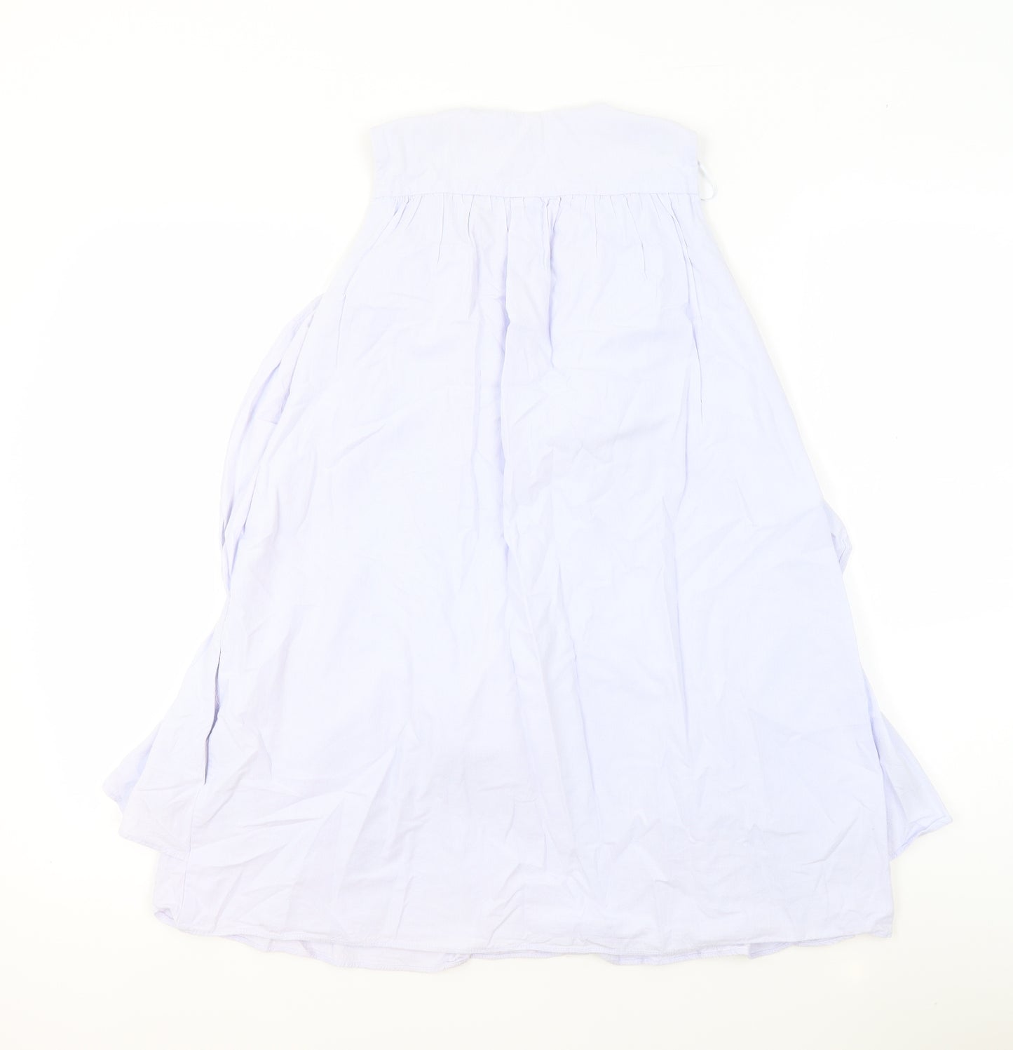Zara Womens Blue 100% Cotton A-Line Size S V-Neck Button - Ruffles