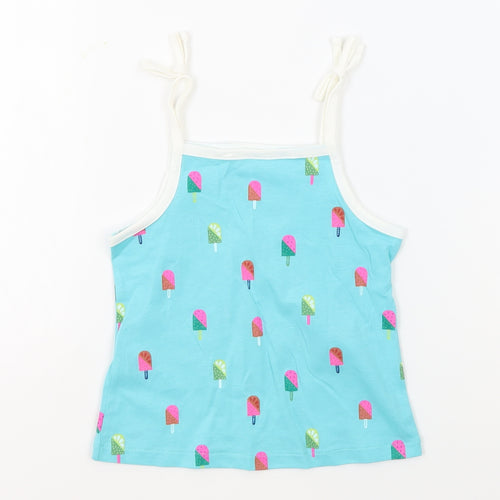 Marks and Spencer Girls Blue Geometric 100% Cotton Basic Tank Size 2-3 Years Square Neck Pullover - Ice Lollies