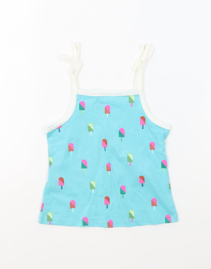 Marks and Spencer Girls Blue Geometric 100% Cotton Basic Tank Size 2-3 Years Square Neck Pullover - Ice Lollies
