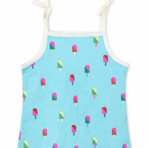 Marks and Spencer Girls Blue Geometric 100% Cotton Basic Tank Size 2-3 Years Square Neck Pullover - Ice Lollies