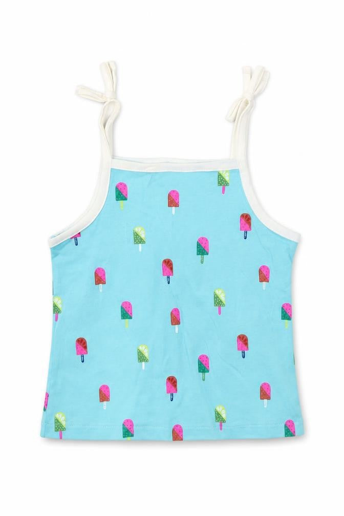 Marks and Spencer Girls Blue Geometric 100% Cotton Basic Tank Size 2-3 Years Square Neck Pullover - Ice Lollies