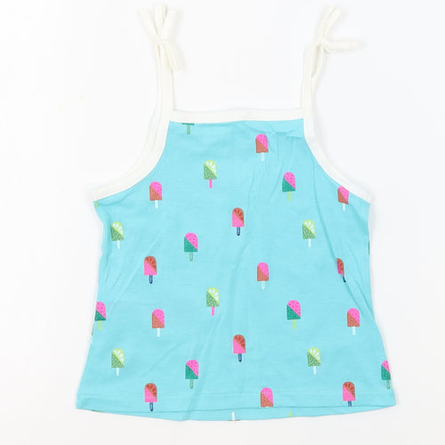 Marks and Spencer Girls Blue Geometric 100% Cotton Basic Tank Size 2-3 Years Square Neck Pullover - Ice Lollies