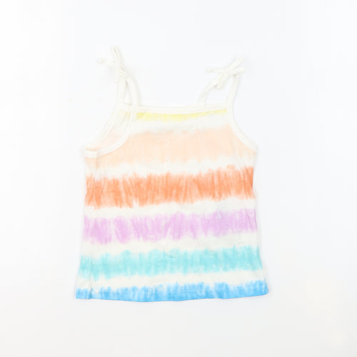 Marks and Spencer Girls Multicoloured Geometric 100% Cotton Basic Tank Size 4-5 Years Square Neck Pullover - Tie Dye