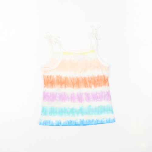 Marks and Spencer Girls Multicoloured Geometric 100% Cotton Basic Tank Size 4-5 Years Square Neck Pullover - Tie Dye