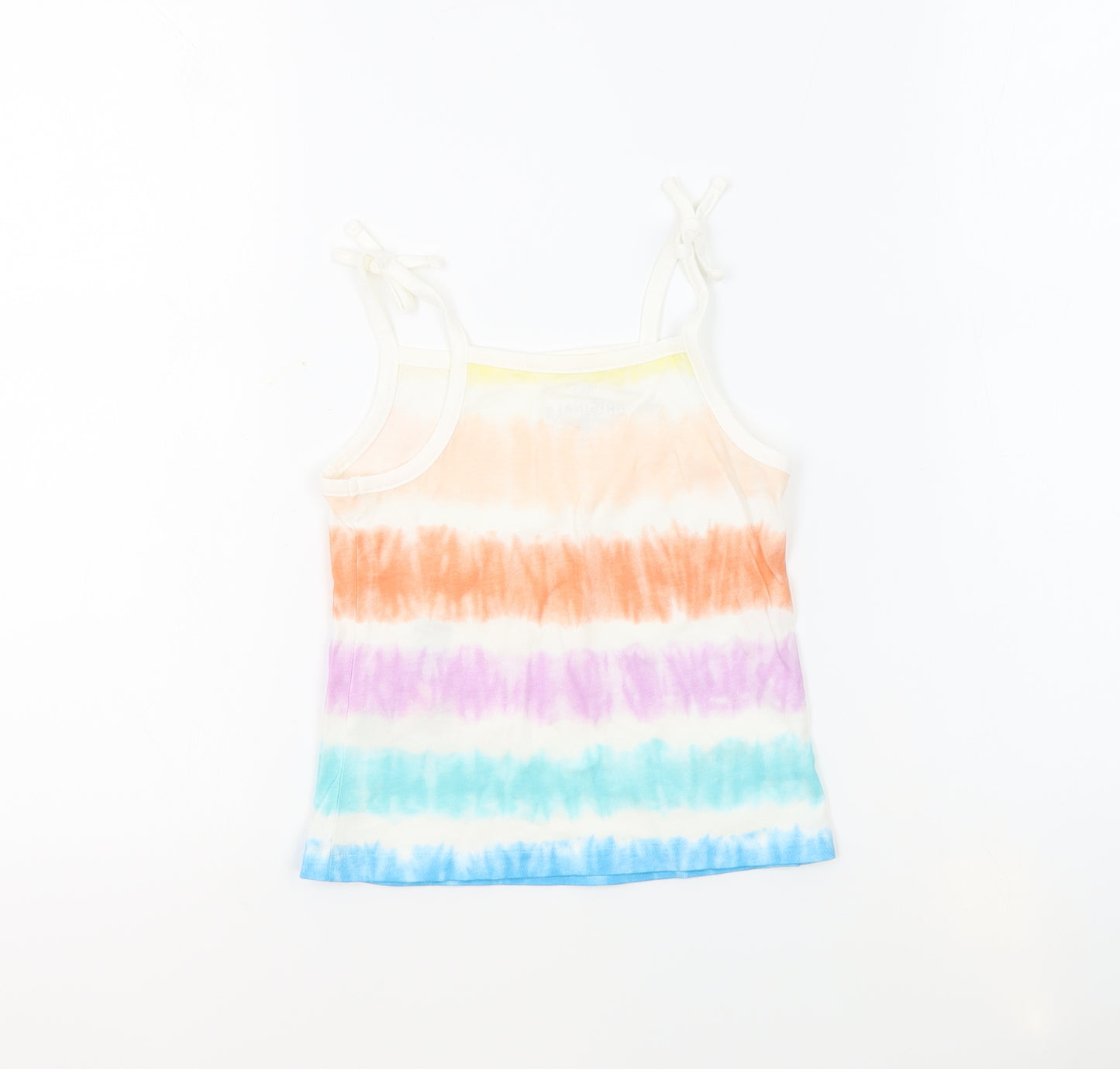 Marks and Spencer Girls Multicoloured Geometric 100% Cotton Basic Tank Size 4-5 Years Square Neck Pullover - Tie Dye