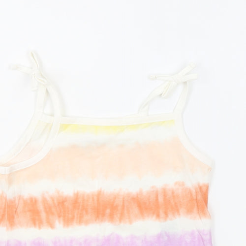 Marks and Spencer Girls Multicoloured Geometric 100% Cotton Basic Tank Size 4-5 Years Square Neck Pullover - Tie Dye