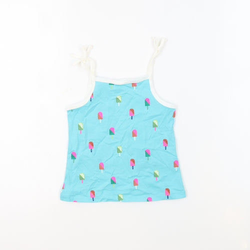 Marks and Spencer Girls Blue Geometric 100% Cotton Basic Tank Size 3-4 Years Square Neck Pullover - Ice Lollies