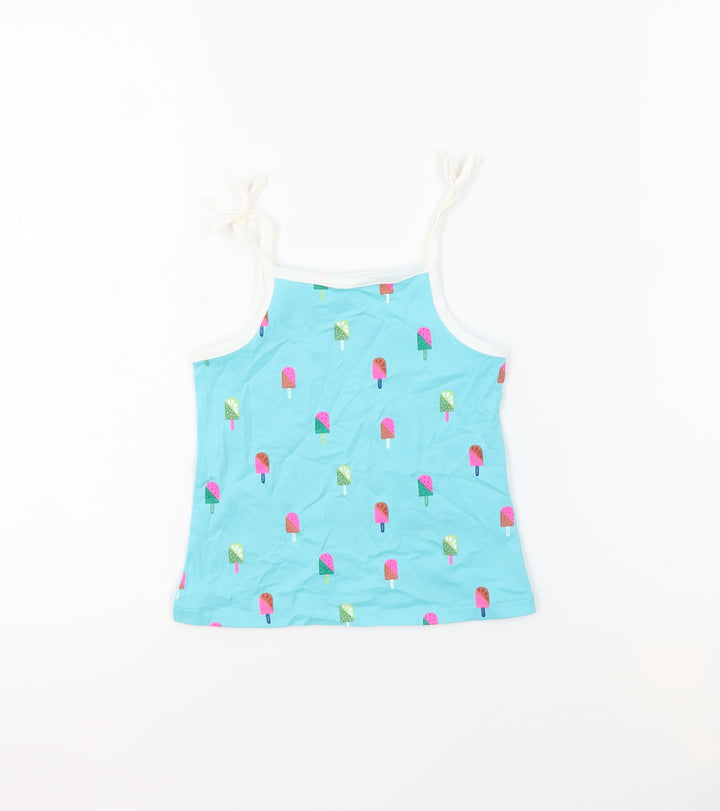 Marks and Spencer Girls Blue Geometric 100% Cotton Basic Tank Size 3-4 Years Square Neck Pullover - Ice Lollies