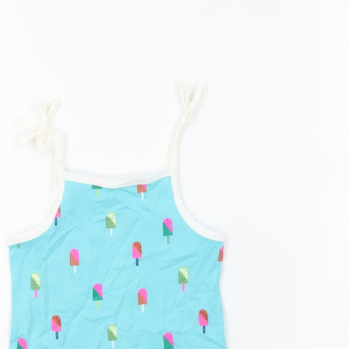 Marks and Spencer Girls Blue Geometric 100% Cotton Basic Tank Size 3-4 Years Square Neck Pullover - Ice Lollies