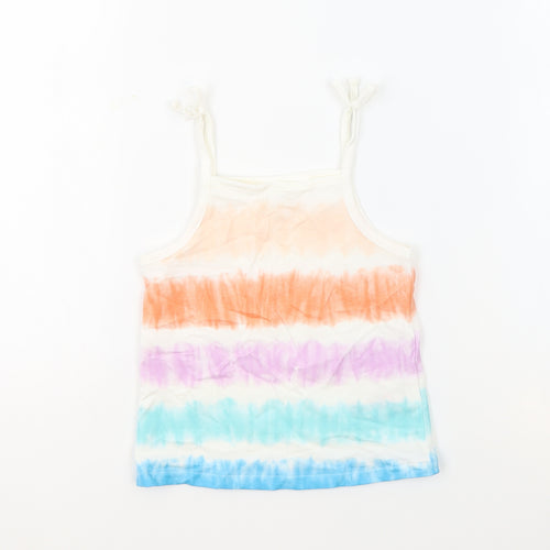 Marks and Spencer Girls Multicoloured Geometric 100% Cotton Basic Tank Size 3-4 Years Square Neck Pullover - Tie Dye