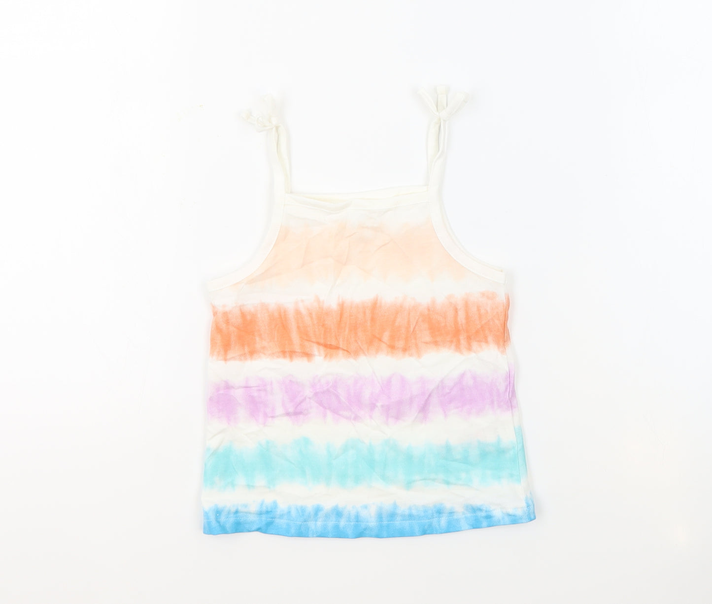Marks and Spencer Girls Multicoloured Geometric 100% Cotton Basic Tank Size 3-4 Years Square Neck Pullover - Tie Dye