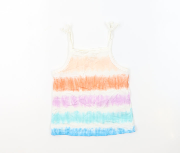 Marks and Spencer Girls Multicoloured Geometric 100% Cotton Basic Tank Size 3-4 Years Square Neck Pullover - Tie Dye