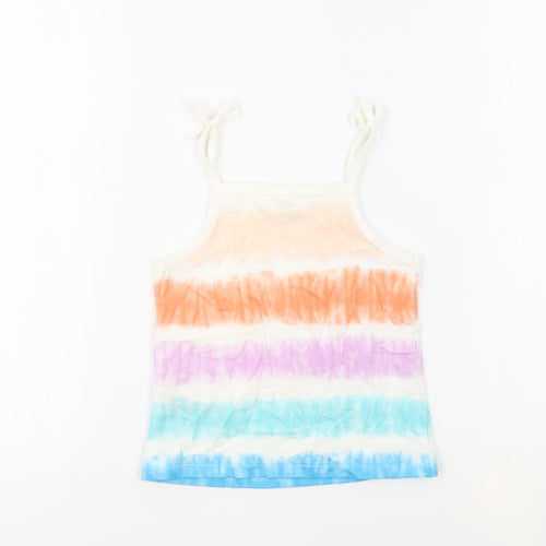 Marks and Spencer Girls Multicoloured Geometric 100% Cotton Basic Tank Size 3-4 Years Square Neck Pullover - Tie Dye