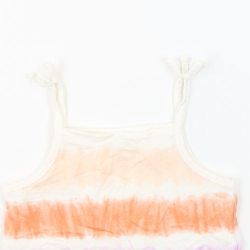 Marks and Spencer Girls Multicoloured Geometric 100% Cotton Basic Tank Size 3-4 Years Square Neck Pullover - Tie Dye