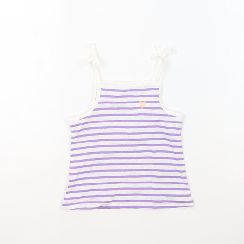 Marks and Spencer Girls White Striped 100% Cotton Basic Tank Size 2-3 Years Square Neck Pullover - Embroidered Heart