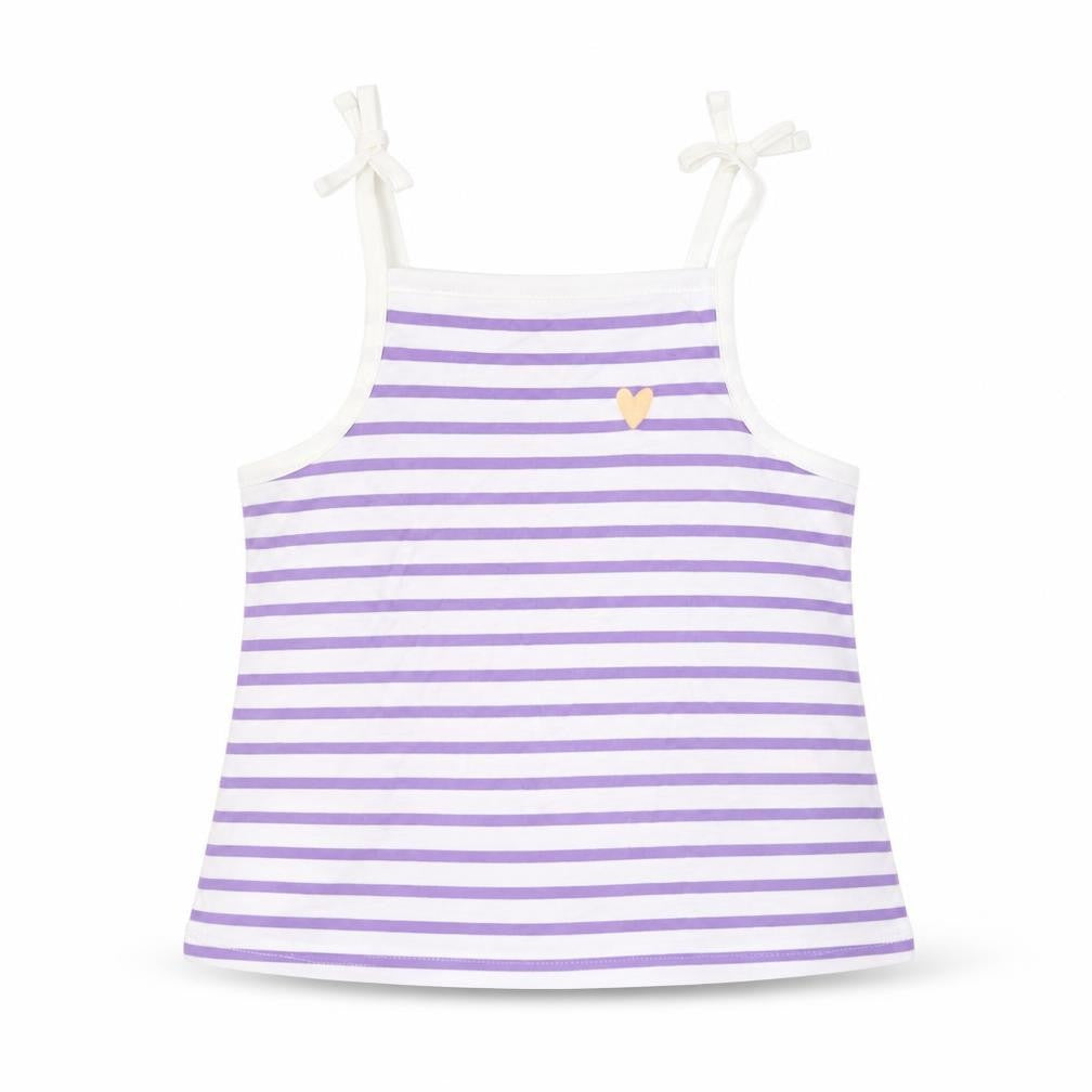Front view of Marks & Spencer girls’ white striped 100% cotton basic tank, years square neck pullover - embroidered heart