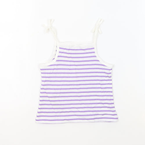 Marks and Spencer Girls White Striped 100% Cotton Basic Tank Size 2-3 Years Square Neck Pullover - Embroidered Heart