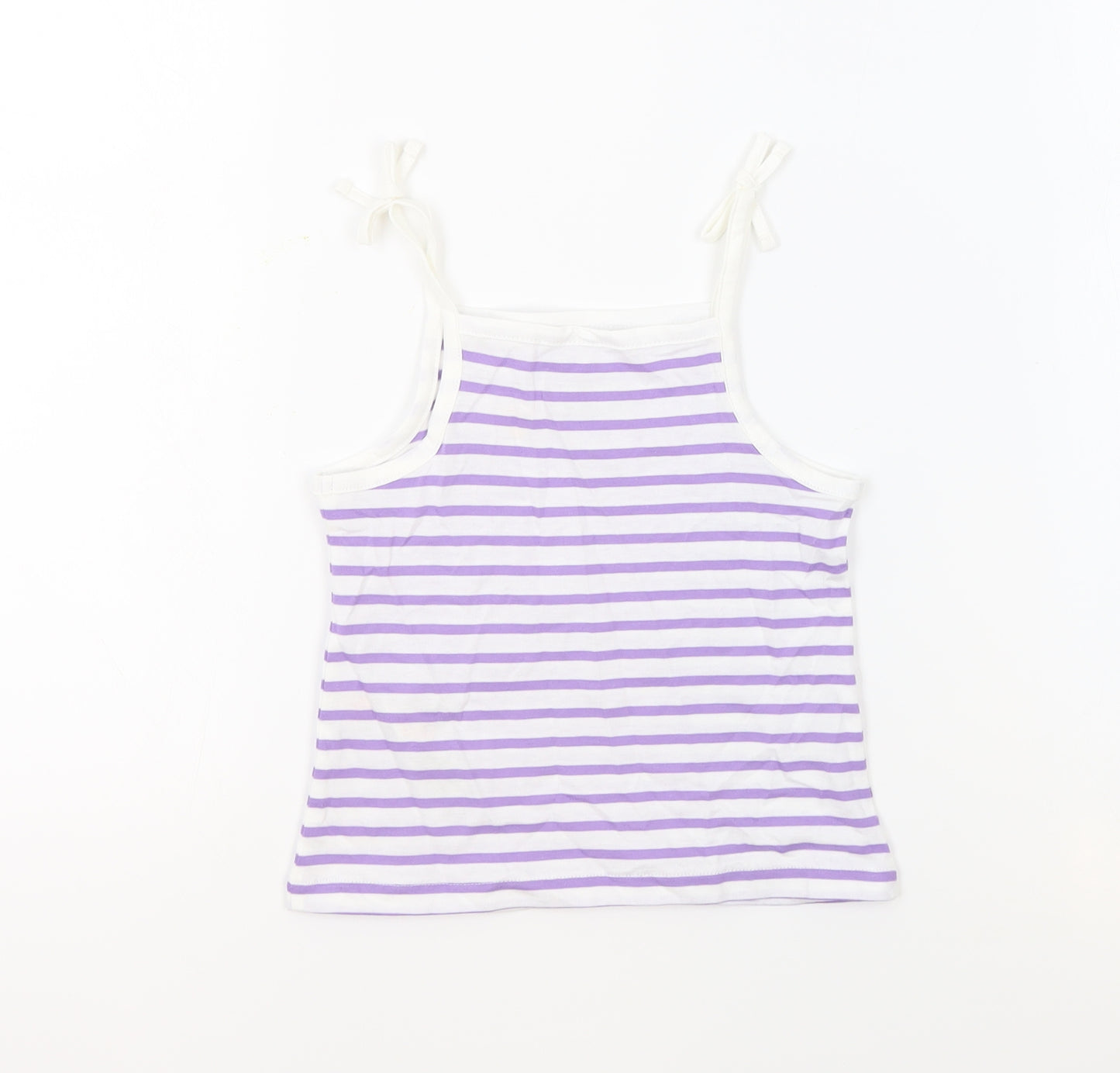 Marks and Spencer Girls White Striped 100% Cotton Basic Tank Size 2-3 Years Square Neck Pullover - Embroidered Heart