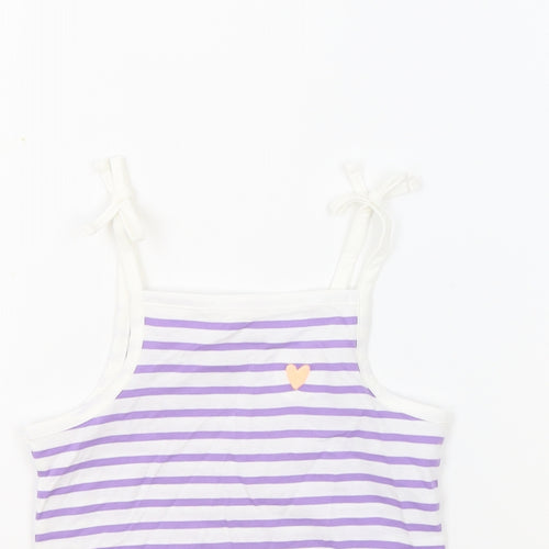 Marks and Spencer Girls White Striped 100% Cotton Basic Tank Size 2-3 Years Square Neck Pullover - Embroidered Heart