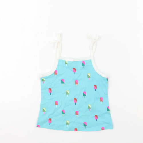 Marks and Spencer Girls Blue Geometric 100% Cotton Basic Tank Size 2-3 Years Square Neck Pullover - Ice Lollies