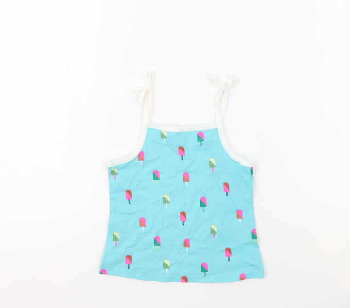 Marks and Spencer Girls Blue Geometric 100% Cotton Basic Tank Size 2-3 Years Square Neck Pullover - Ice Lollies