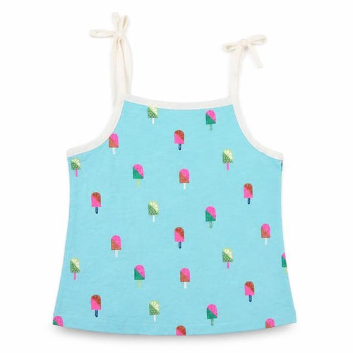 Marks and Spencer Girls Blue Geometric 100% Cotton Basic Tank Size 2-3 Years Square Neck Pullover - Ice Lollies