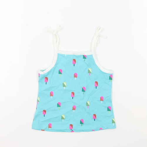 Marks and Spencer Girls Blue Geometric 100% Cotton Basic Tank Size 2-3 Years Square Neck Pullover - Ice Lollies