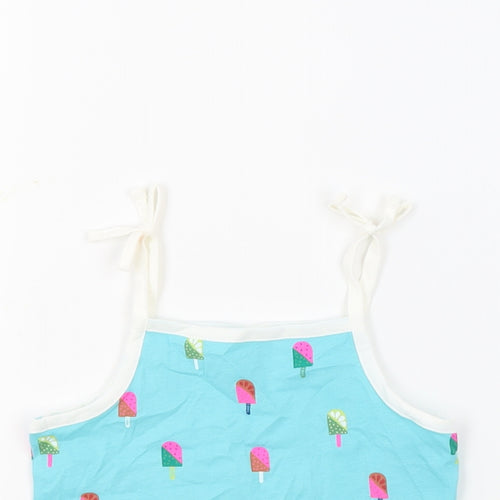 Marks and Spencer Girls Blue Geometric 100% Cotton Basic Tank Size 2-3 Years Square Neck Pullover - Ice Lollies