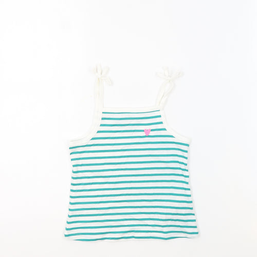 Marks and Spencer Girls White Striped 100% Cotton Basic Tank Size 3-4 Years Square Neck Pullover - Embroidered Heart