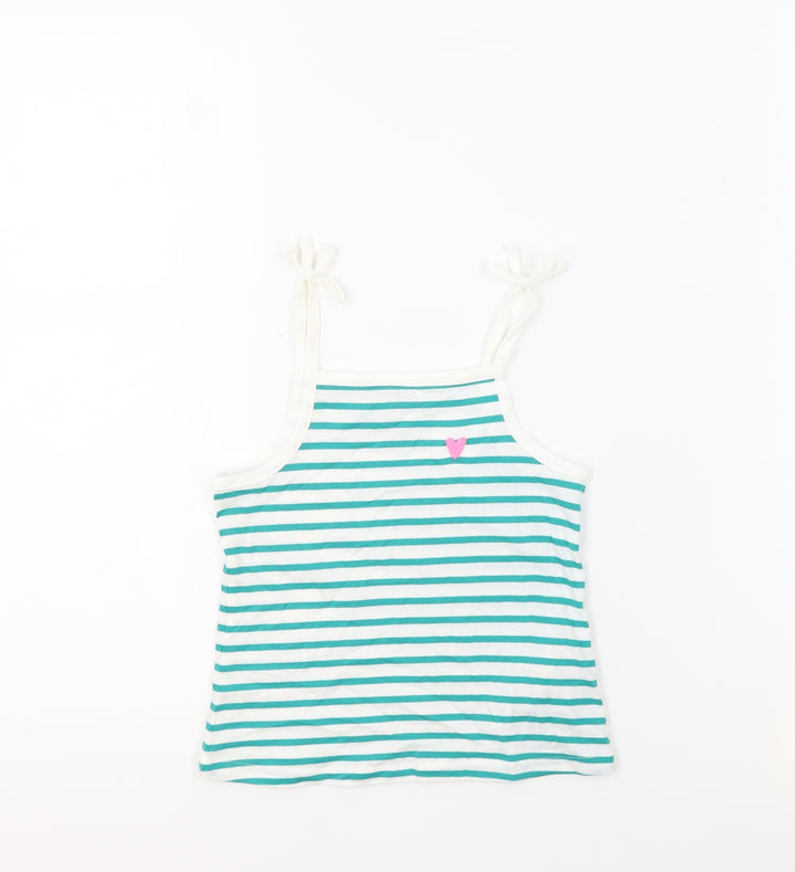 Marks and Spencer Girls White Striped 100% Cotton Basic Tank Size 3-4 Years Square Neck Pullover - Embroidered Heart