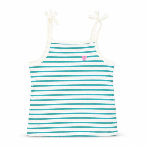 Marks and Spencer Girls White Striped 100% Cotton Basic Tank Size 3-4 Years Square Neck Pullover - Embroidered Heart