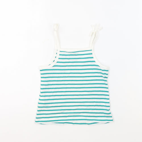 Marks and Spencer Girls White Striped 100% Cotton Basic Tank Size 3-4 Years Square Neck Pullover - Embroidered Heart