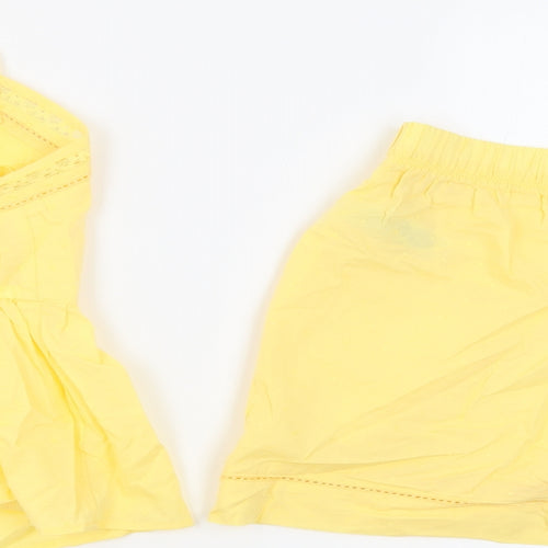 Marks and Spencer Womens Yellow Solid 100% Cotton Top Pyjama Set Size 8 - Adjustable Straps Lace Details Waist Size 28Inch