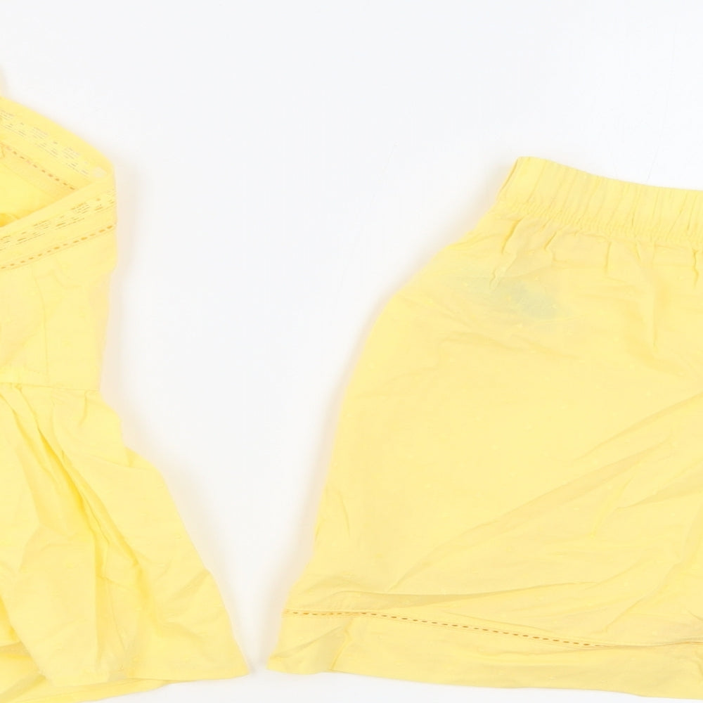 Marks and Spencer Womens Yellow Solid 100% Cotton Top Pyjama Set Size 8 - Adjustable Straps Lace Details Waist Size 28Inch