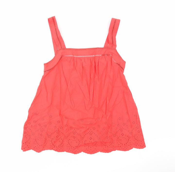 Marks and Spencer Womens Red 100% Cotton Basic Tank Size 8 Square Neck - Broderie Anglaise