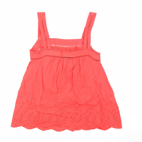 Marks and Spencer Womens Red 100% Cotton Basic Tank Size 8 Square Neck - Broderie Anglaise