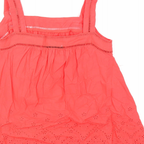 Marks and Spencer Womens Red 100% Cotton Basic Tank Size 8 Square Neck - Broderie Anglaise