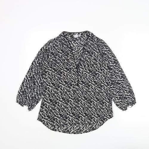 H&M Womens Black Geometric Polyester Basic Blouse Size 4 V-Neck