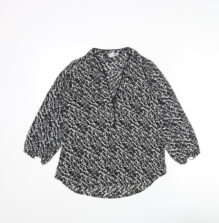 H&M Womens Black Geometric Polyester Basic Blouse Size 4 V-Neck