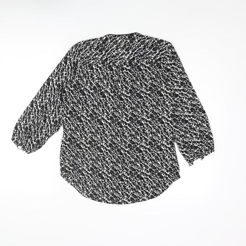 H&M Womens Black Geometric Polyester Basic Blouse Size 4 V-Neck