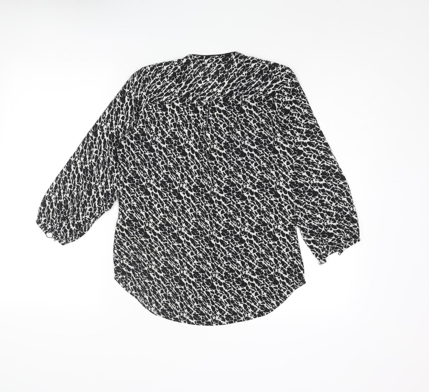 H&M Womens Black Geometric Polyester Basic Blouse Size 4 V-Neck