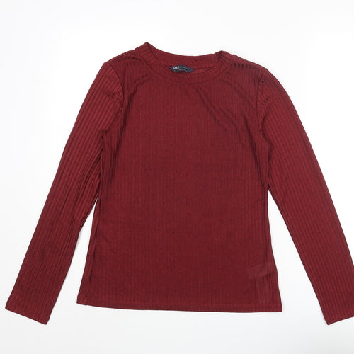 Marks and Spencer Womens Red Polyester Basic Blouse Size 8 Round Neck - Ribbed