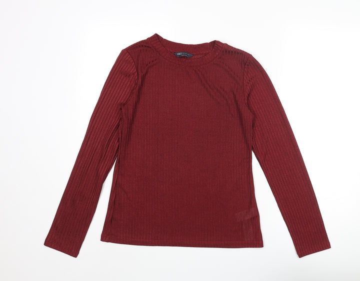 Marks and Spencer Womens Red Polyester Basic Blouse Size 8 Round Neck - Ribbed