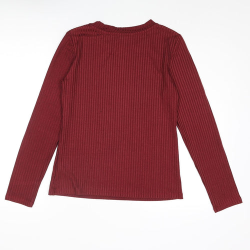 Marks and Spencer Womens Red Polyester Basic Blouse Size 8 Round Neck - Ribbed