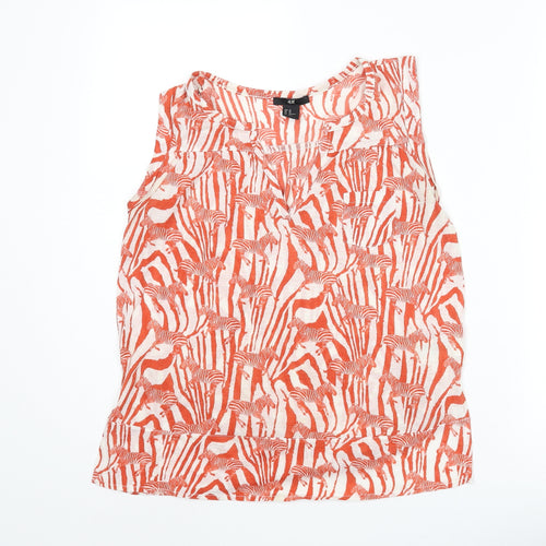 H&M Womens Orange Geometric Polyester Basic Blouse Size XS V-Neck - Zebra Print