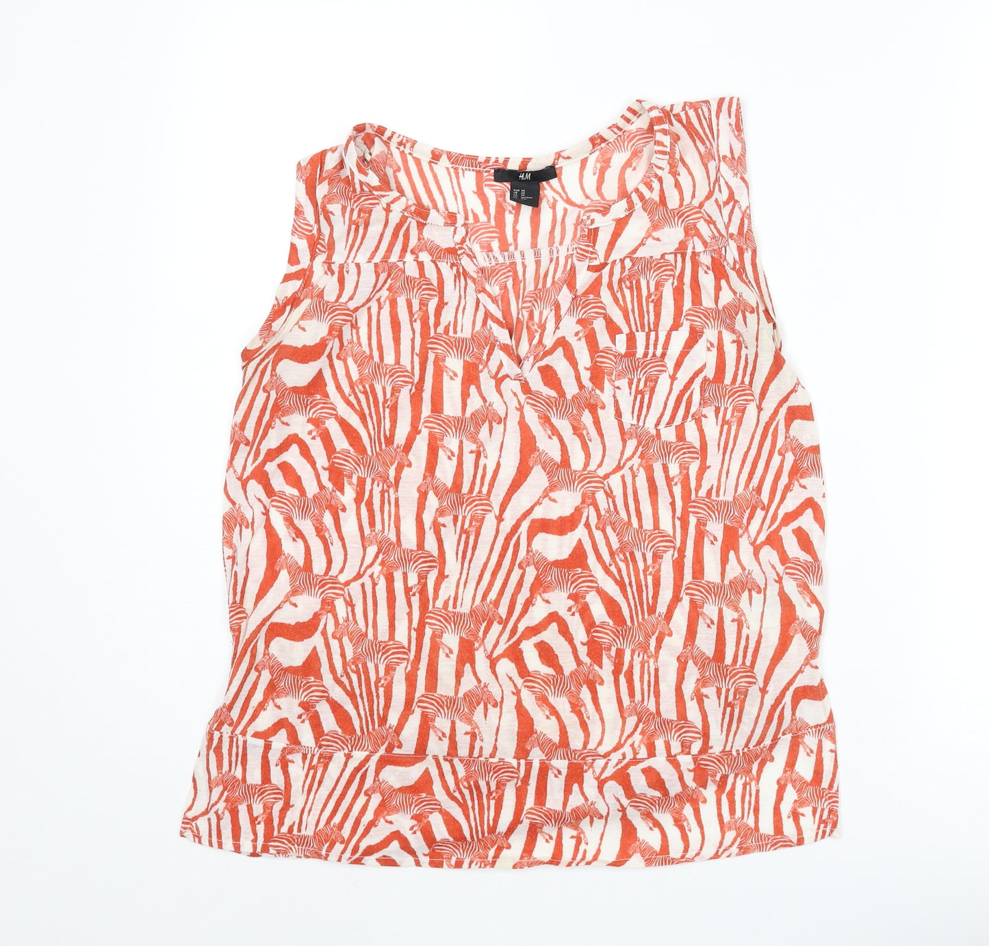 H&M Womens Orange Geometric Polyester Basic Blouse Size XS V-Neck - Zebra Print