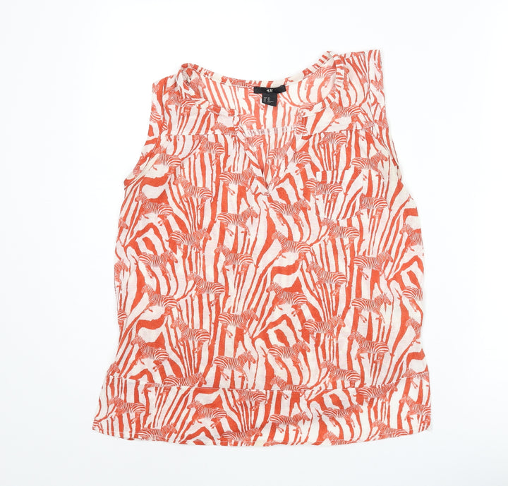 H&M Womens Orange Geometric Polyester Basic Blouse Size XS V-Neck - Zebra Print