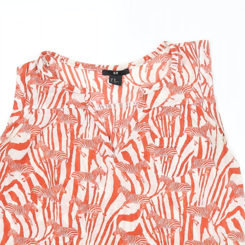 H&M Womens Orange Geometric Polyester Basic Blouse Size XS V-Neck - Zebra Print
